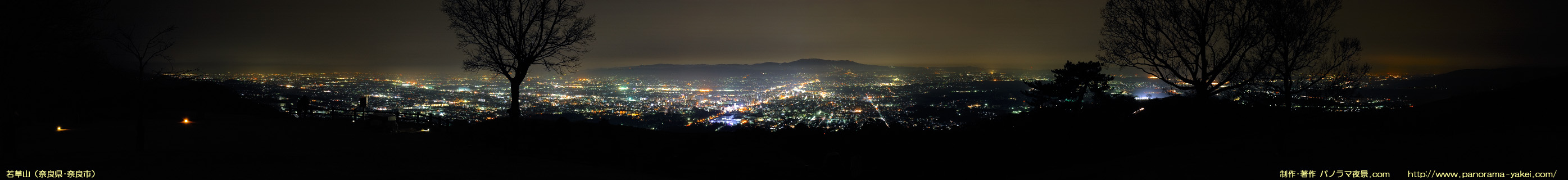 ＜新日本三大夜景＞若草山山頂から見た奈良盆地のパノラマ夜景写真